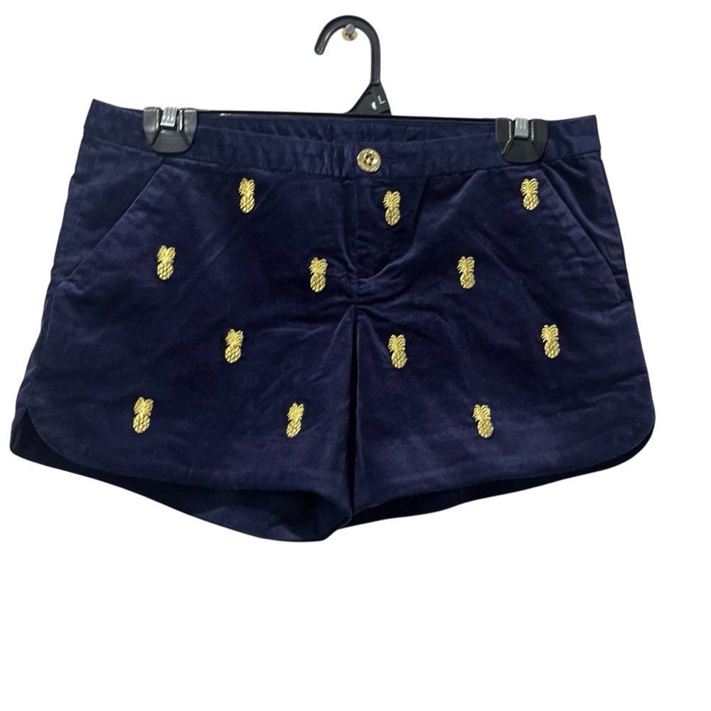 Lilly Pulitzer Adie Shorts Navy Velvet with Gold Embroidered Pineapples size 0